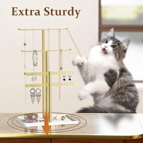 Modern Gold Jewelry Stand Tree Organizer for Women with 4 Drawers and Large Capa - Picture 4 of 7